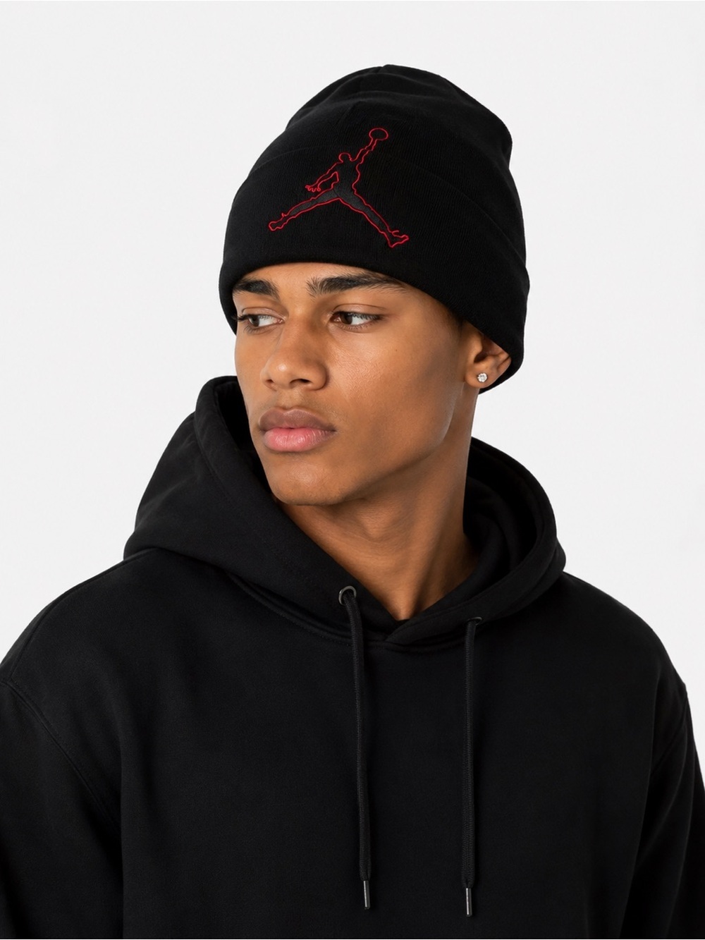 Jordan Black Knit Youth Beanie with Red Jumpman Outline